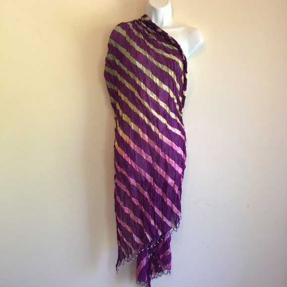 New Beach Purple Eggplant Striped Scarf Wrap Pareo - Picture 7 of 11